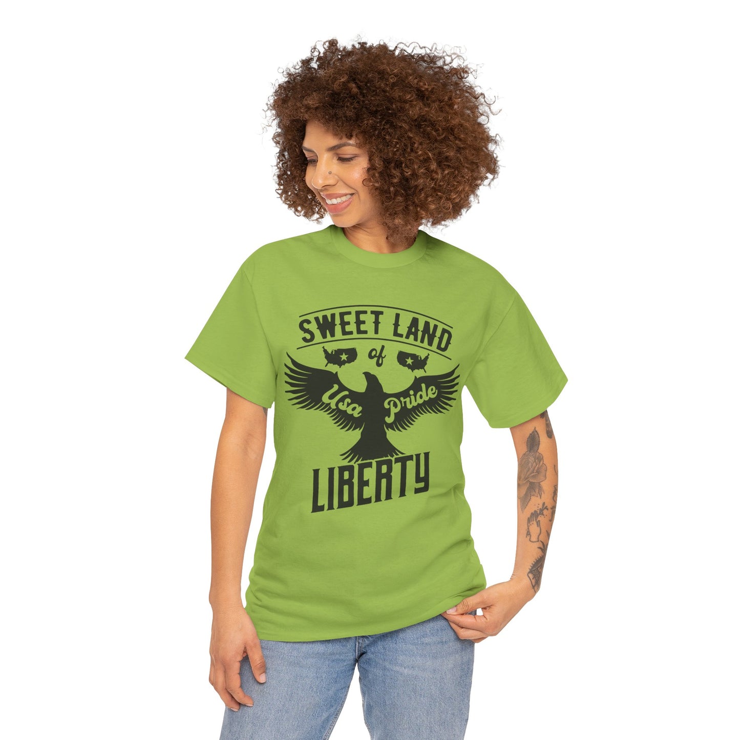 Sweet Land of Liberty Design, Unisex Heavy Cotton Tee: Patriotic T-shirt, Gift for Freedom Lovers, Casual Wear, Independence Day Shirt - 13492