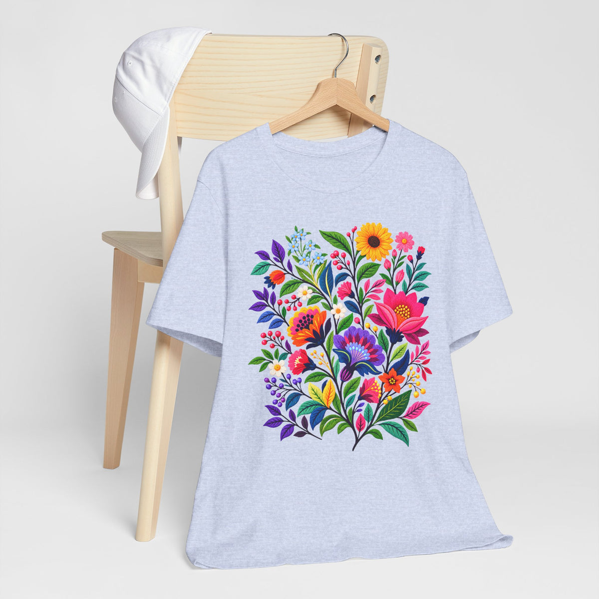 Bright Folk Art Floral T-Shirt, Colorful Flower Bouquet Tee - 14513