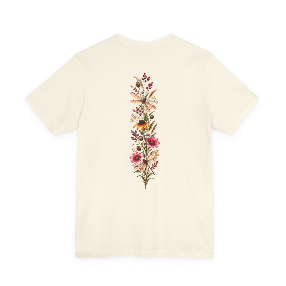 Vintage Wildflower & Dragonfly T-Shirt, Botanical Front & Back Tee - 14549
