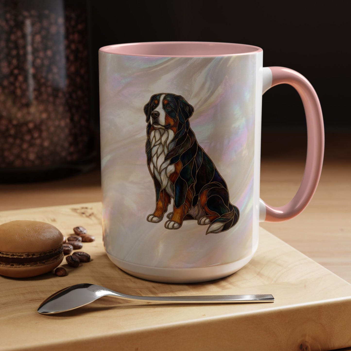 Bernese Mountain Dog Accent Coffee Mug — Stained Glass Design (11/15 oz) - 14617