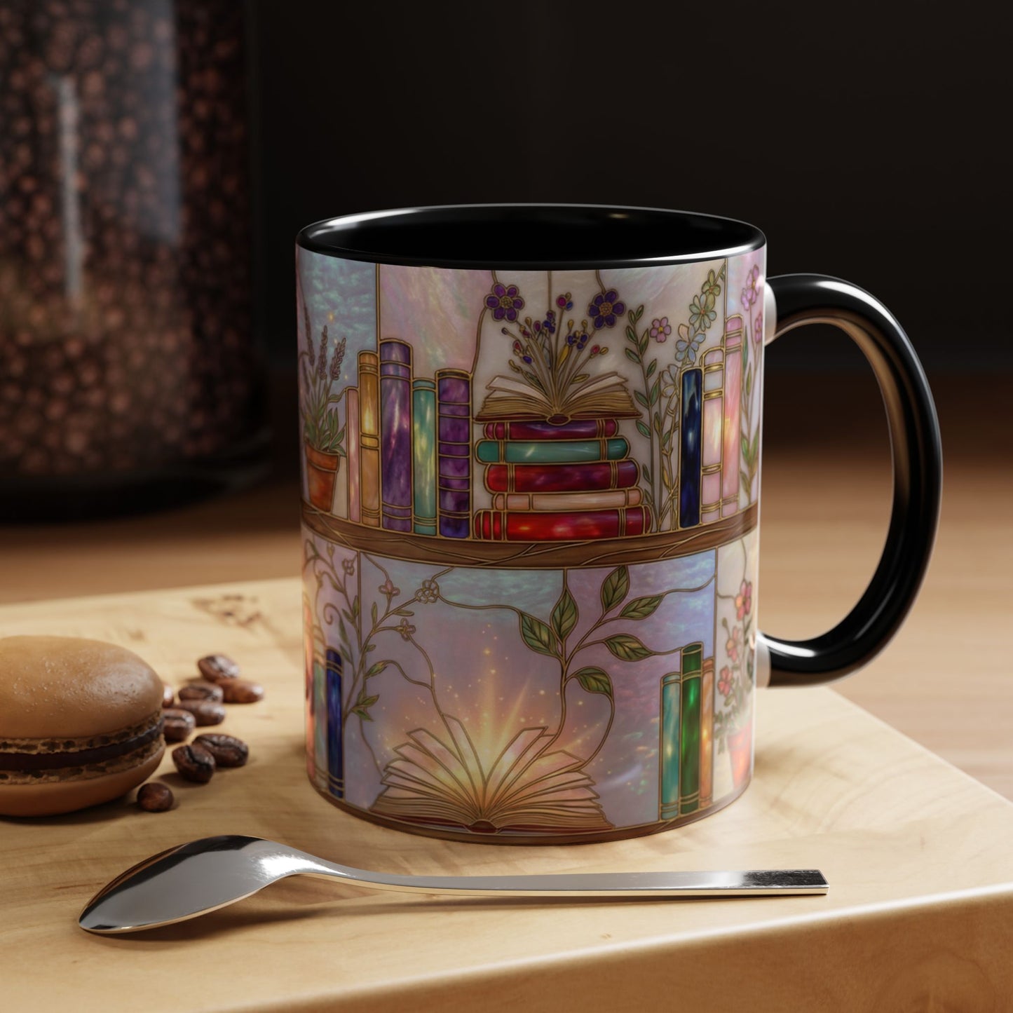 Magic Book Shelf Accent Coffee Mug — Stained Glass Design (11/15 oz) - 14529