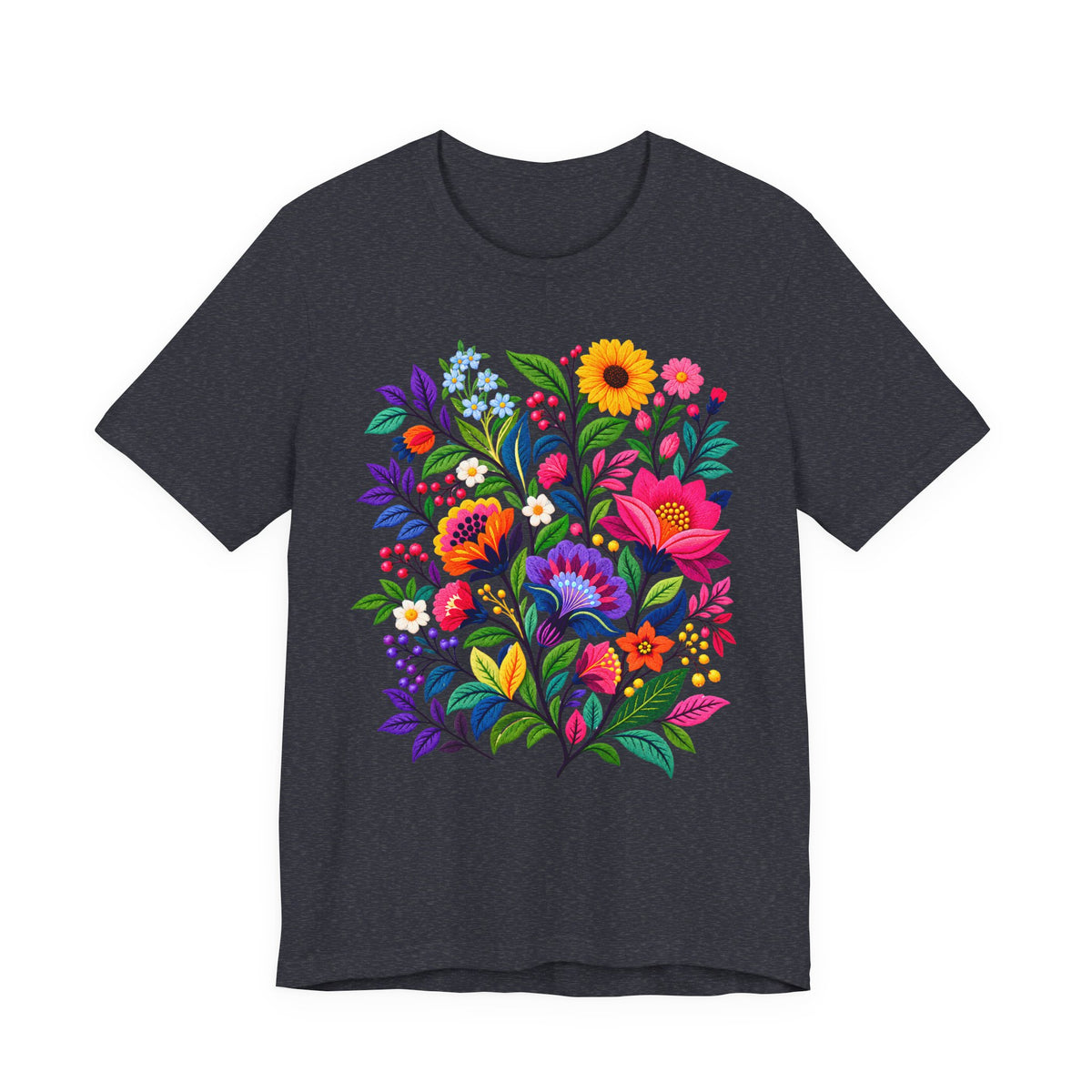 Bright Folk Art Floral T-Shirt, Colorful Flower Bouquet Tee - 14513