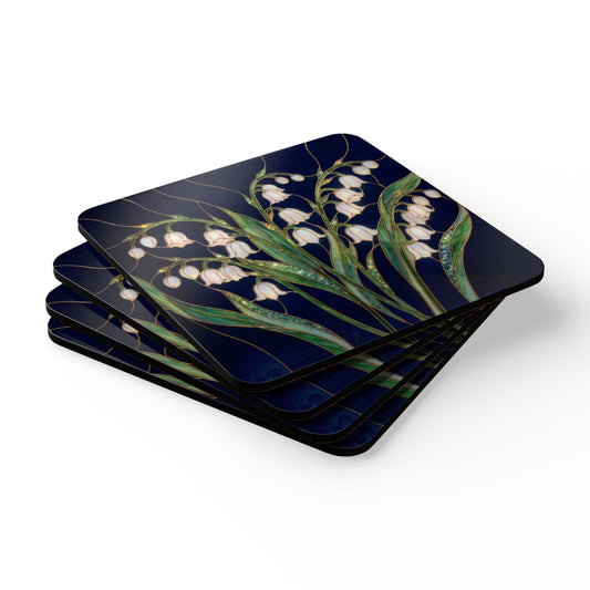 Lily of the Valley Floral  Cork Coaster Set – Vintage Bouquet Drink Coasters (4-Pack) - 14615