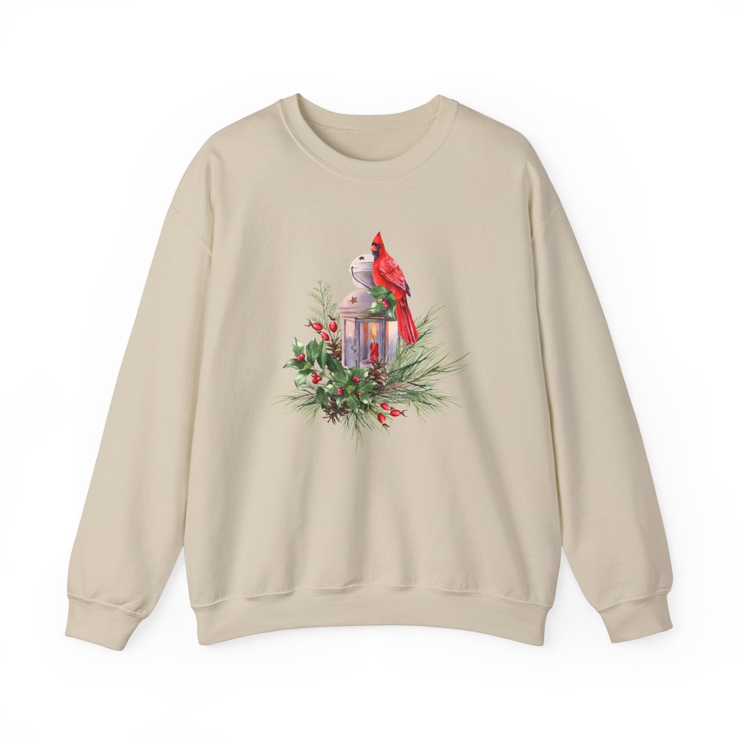 Cardinal Bird, Vintage Lantern, Winter Floral - Unisex Heavy Blend™ Crewneck Sweatshirt - 10370