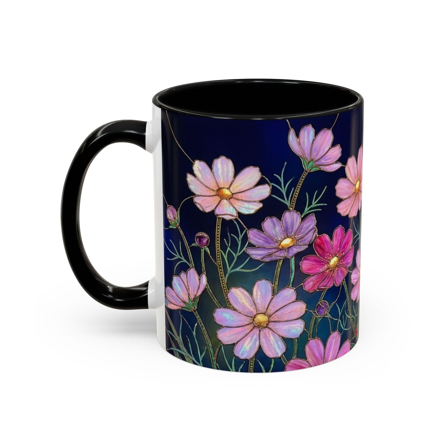 Cosmos Floral Accent Coffee Mug — Stained Glass Design 11/15oz - 14561