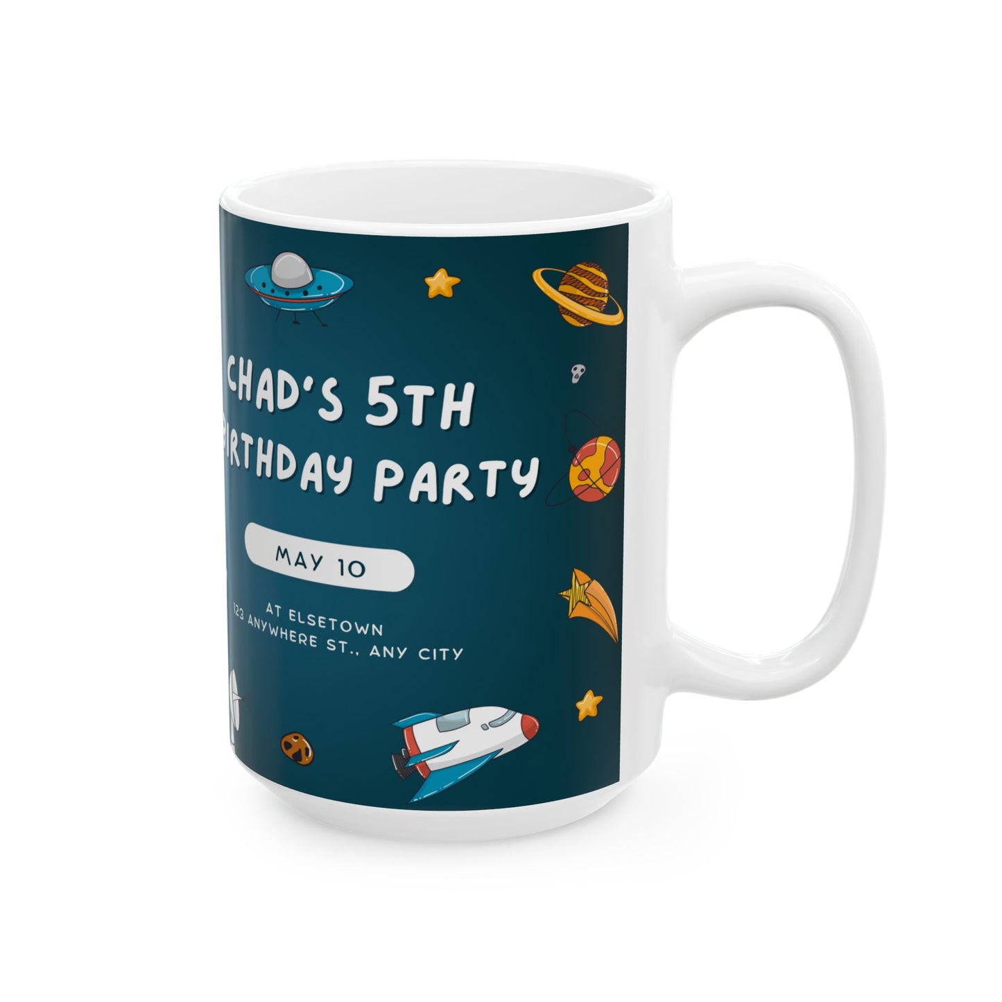 Personalized Space-Themed Ceramic Mug - Birthday Gift, Kids Space Party, Astronaut Design, Custom Coffee Cup, Birthday Celebration - 13978