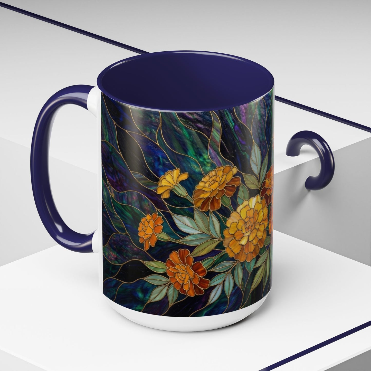 Marigold Floral Coffee Mug — Stained Glass Design  (11/15oz) - 14532