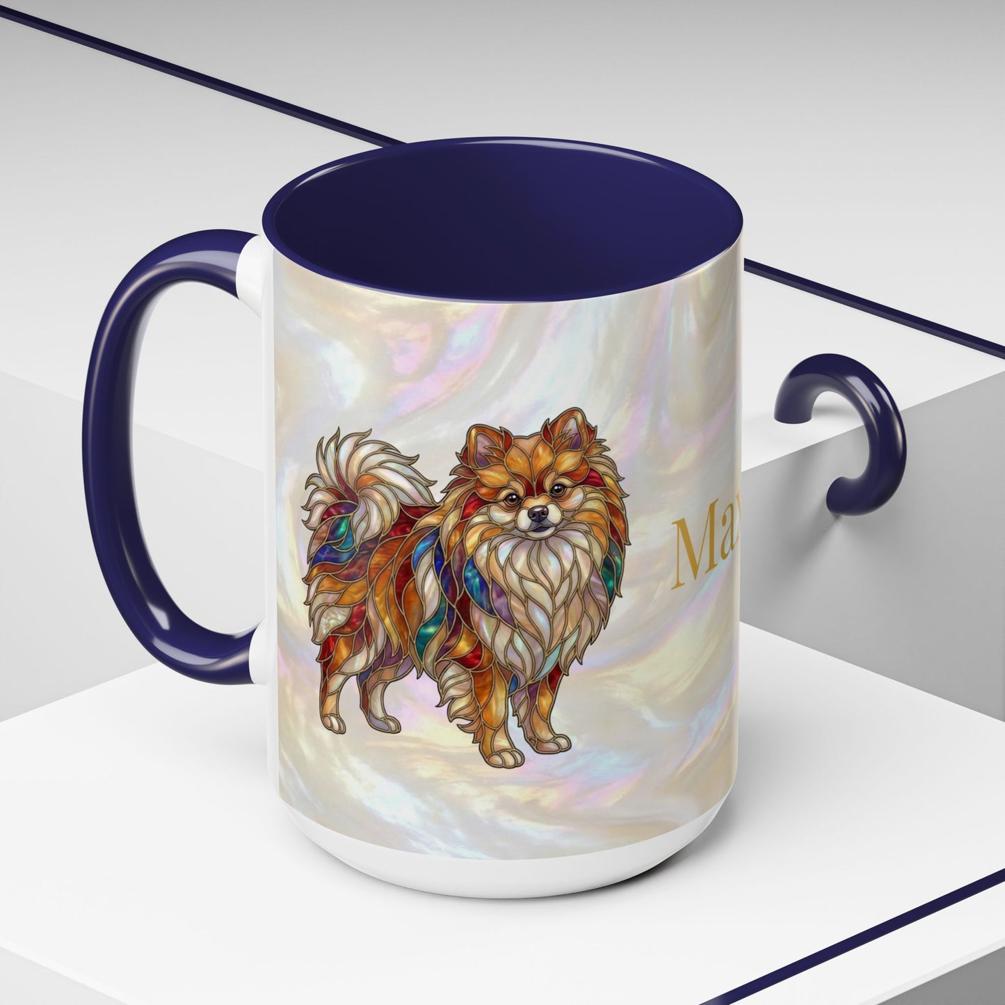 Pomeranian Accent Coffee Mug — Stained Glass Design (11/15oz) - 14638