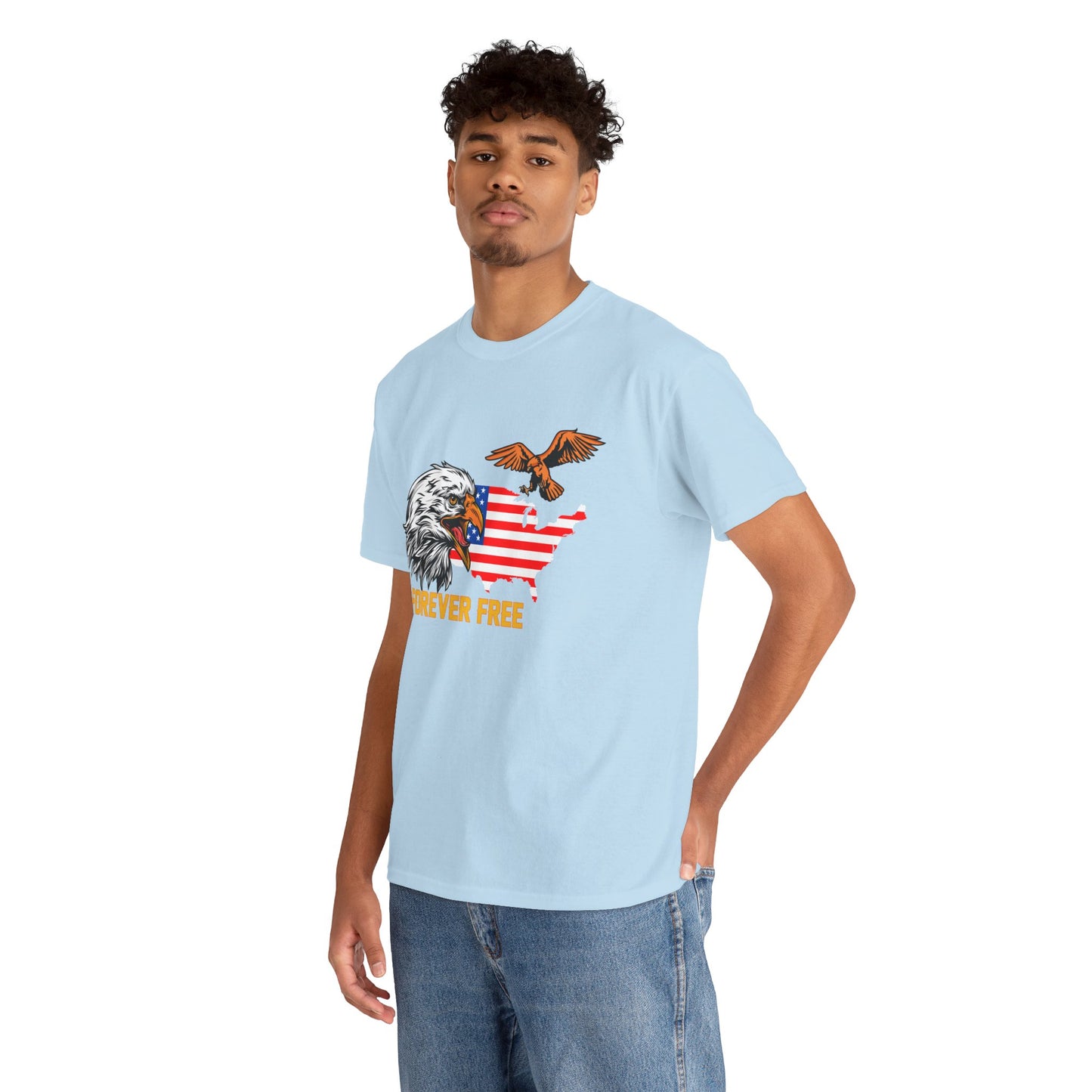 Unisex Heavy Cotton Tee with "Forever Free" Design - Perfect for Patriotic Events, July 4th Celebrations, Gifts, Summer Wear, Casual Outfits - 13692