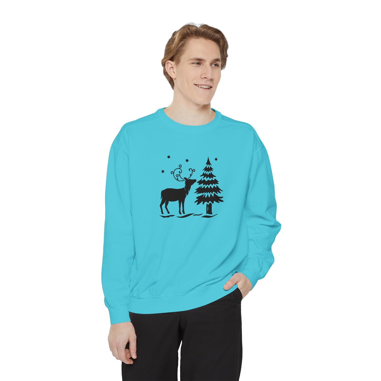 Christmas Tree & Reindeer - Unisex Garment-Dyed Sweatshirt - 10371