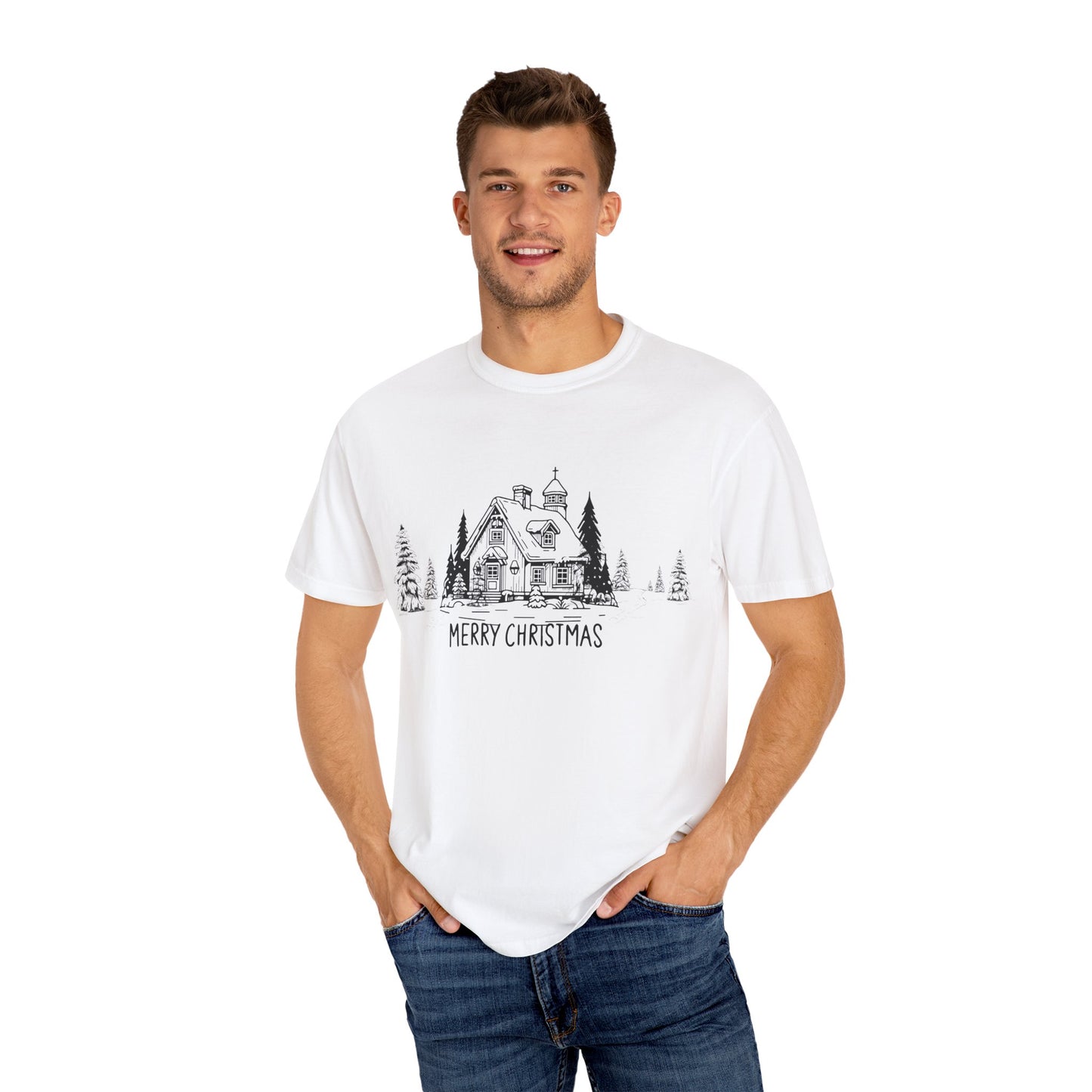 Merry Christmas, House - Unisex Garment-Dyed T-shirt - 10114