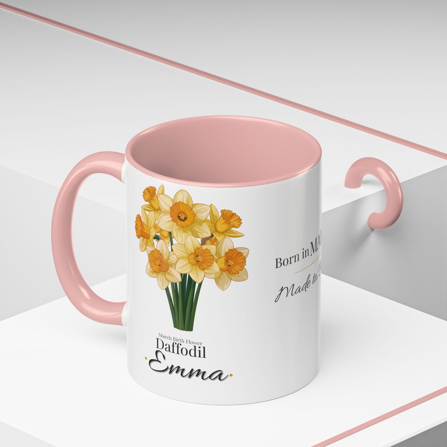 March Birth Flower Mug – Daffodil Custom Name Coffee Cup, Born in March Made to Bloom Birthday Gift (11oz / 15oz) - 14794