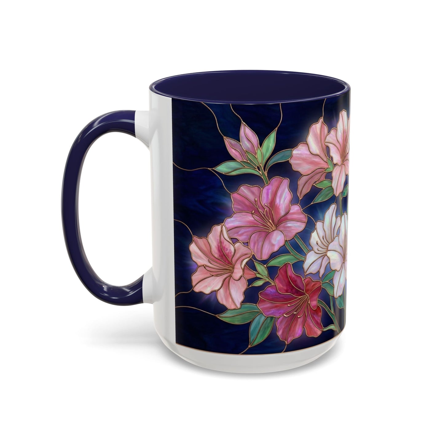 Azalea Floral Accent Coffee Mug — Stained Glass Design 11/15oz - 14554