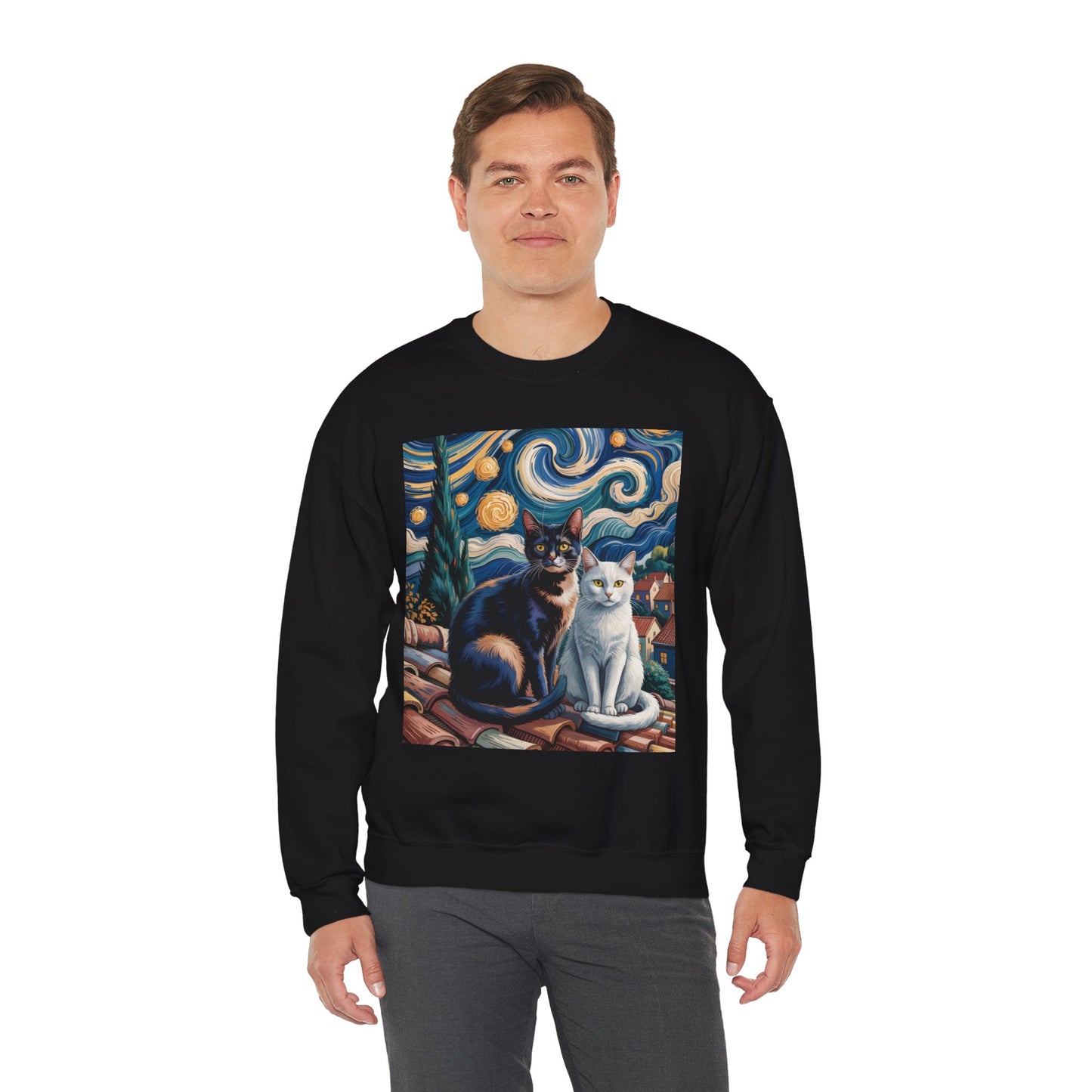 Van Gogh Style Cat Art Sweatshirt - Cozy Unisex Crewneck, Valentines Day Gift for Cat Lovers - 14764