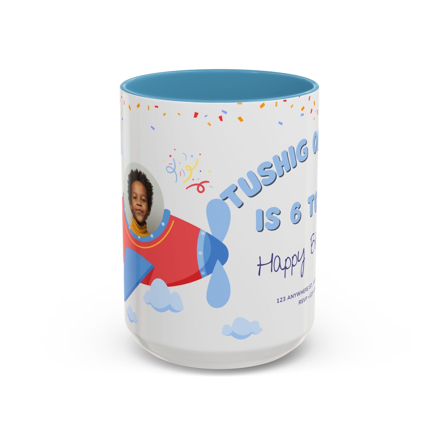 Happy 6th Birthday to A Boy Pilot, Details Customizable - Accent Coffee Mug (11, 15oz) - 11233