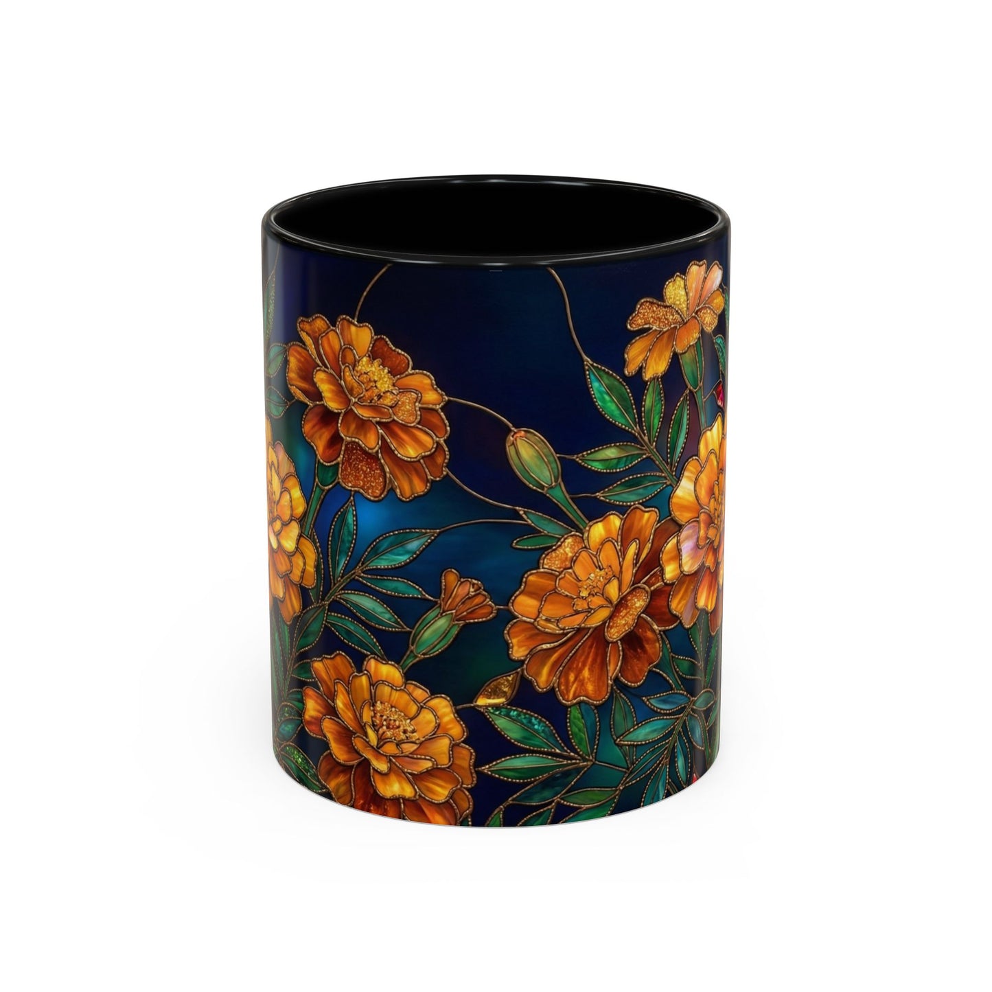 Marigold Floral Accent Coffee Mug — Dark Botanical 11/15oz - 14578