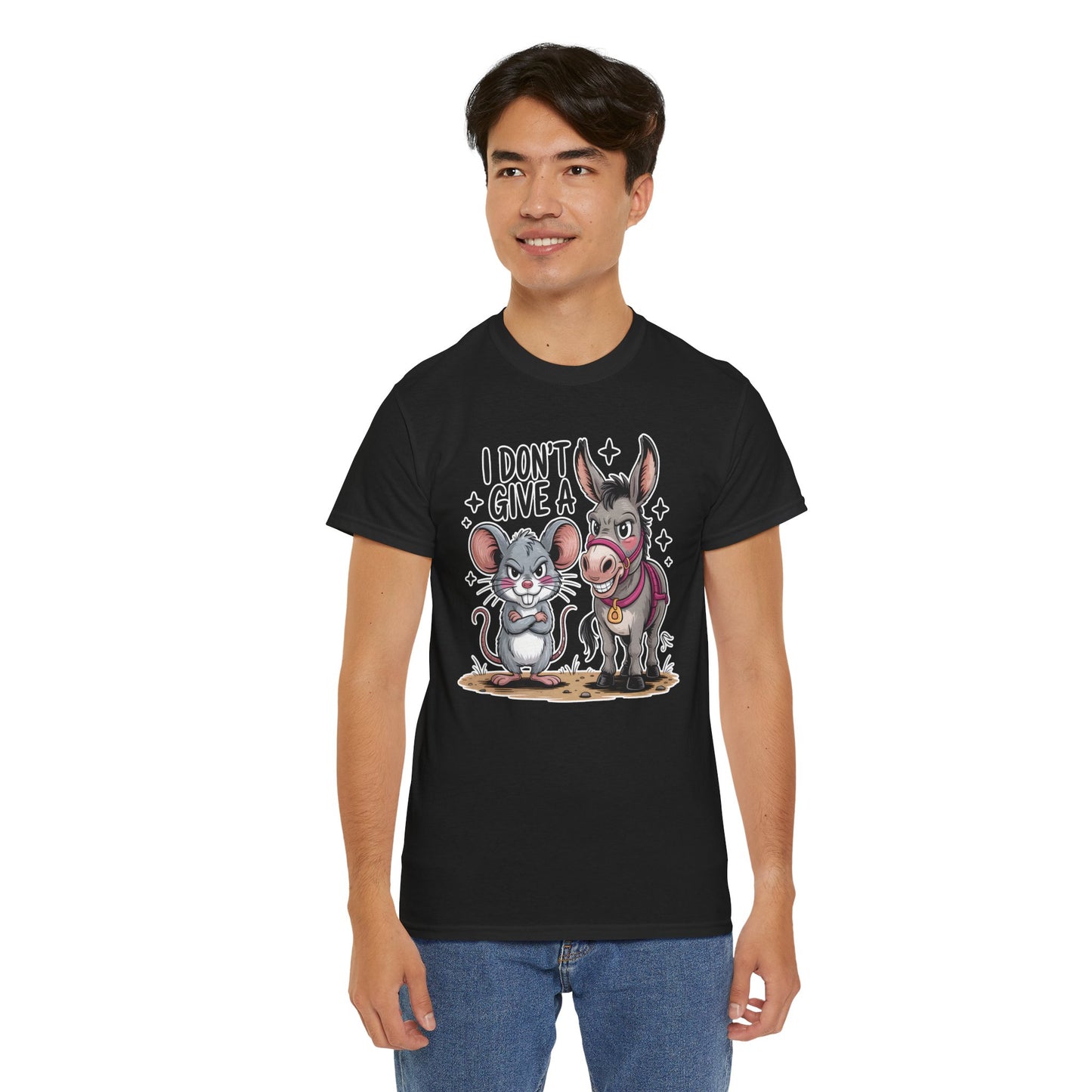Funny Animal T-Shirt – “I Don’t Give a…” Mouse & Donkey Sarcastic Humor Tee Gift - 14856