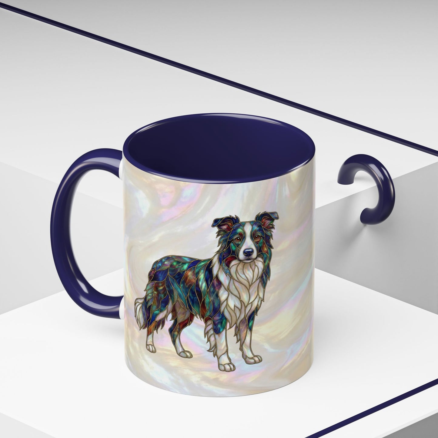 Border Collie Accent Coffee Mug — Stained Glass Design (11/15 oz) - 14619