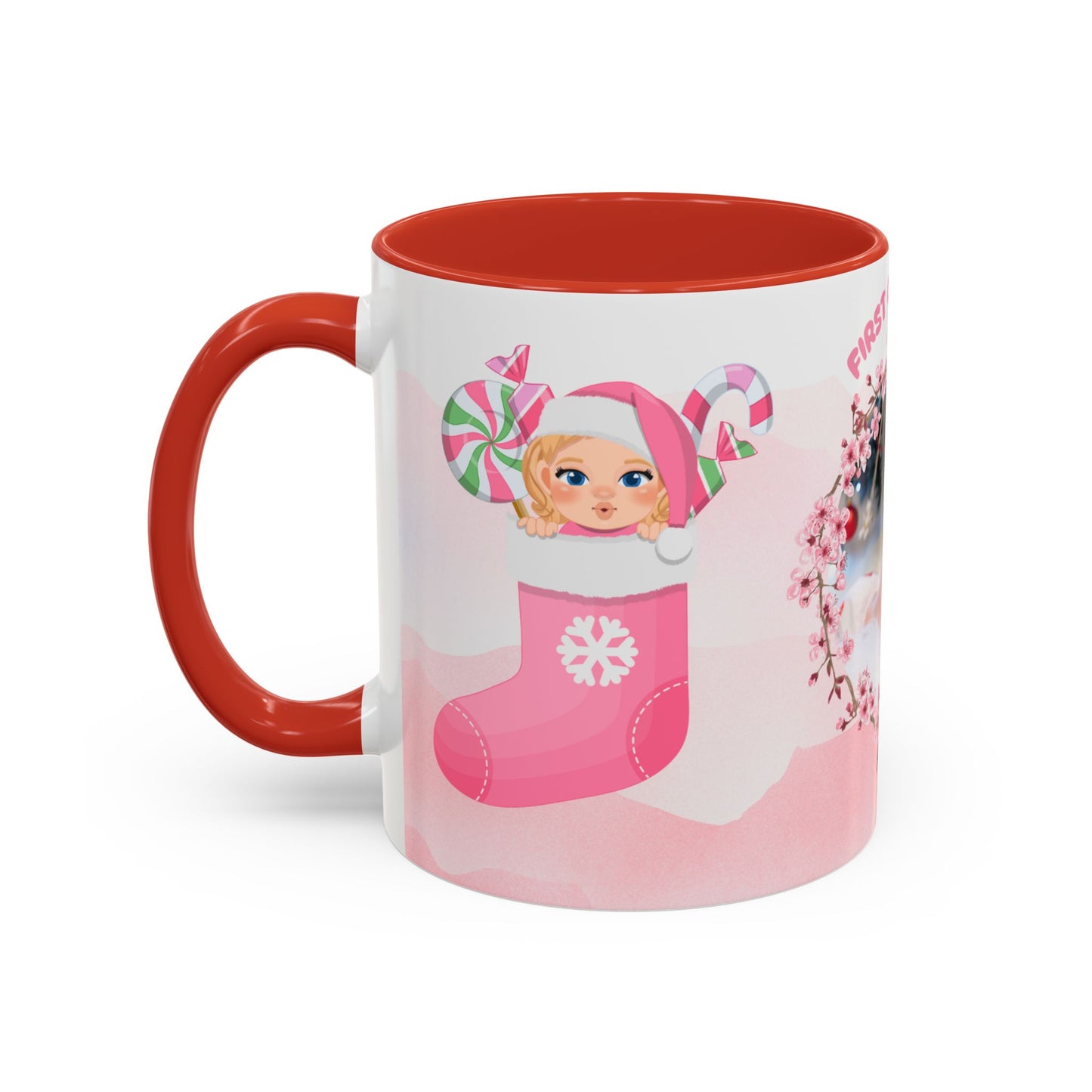 First Christmas, Baby Girl, Customizable - Accent Coffee Mug (11, 15oz) - 10074