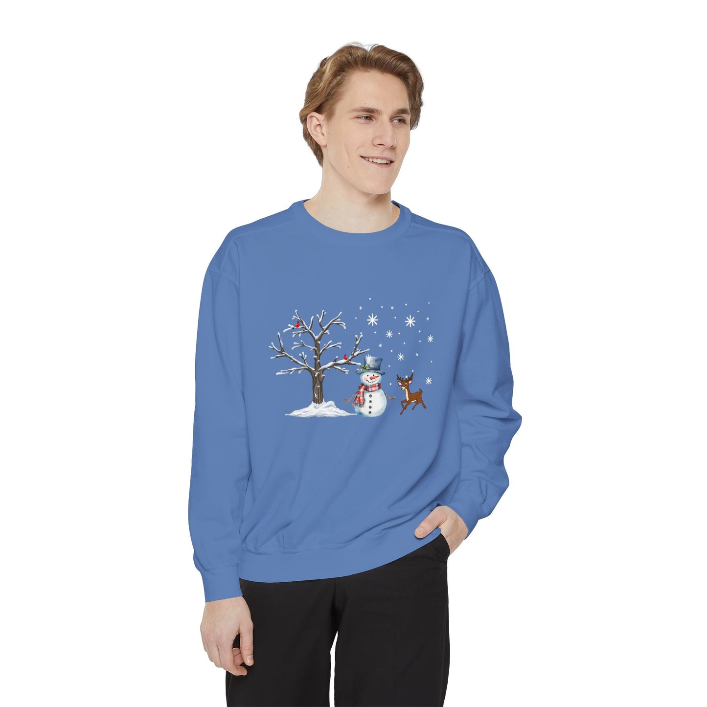 Snowman with Twinkle - Unisex Garment-Dyed Sweatshirt