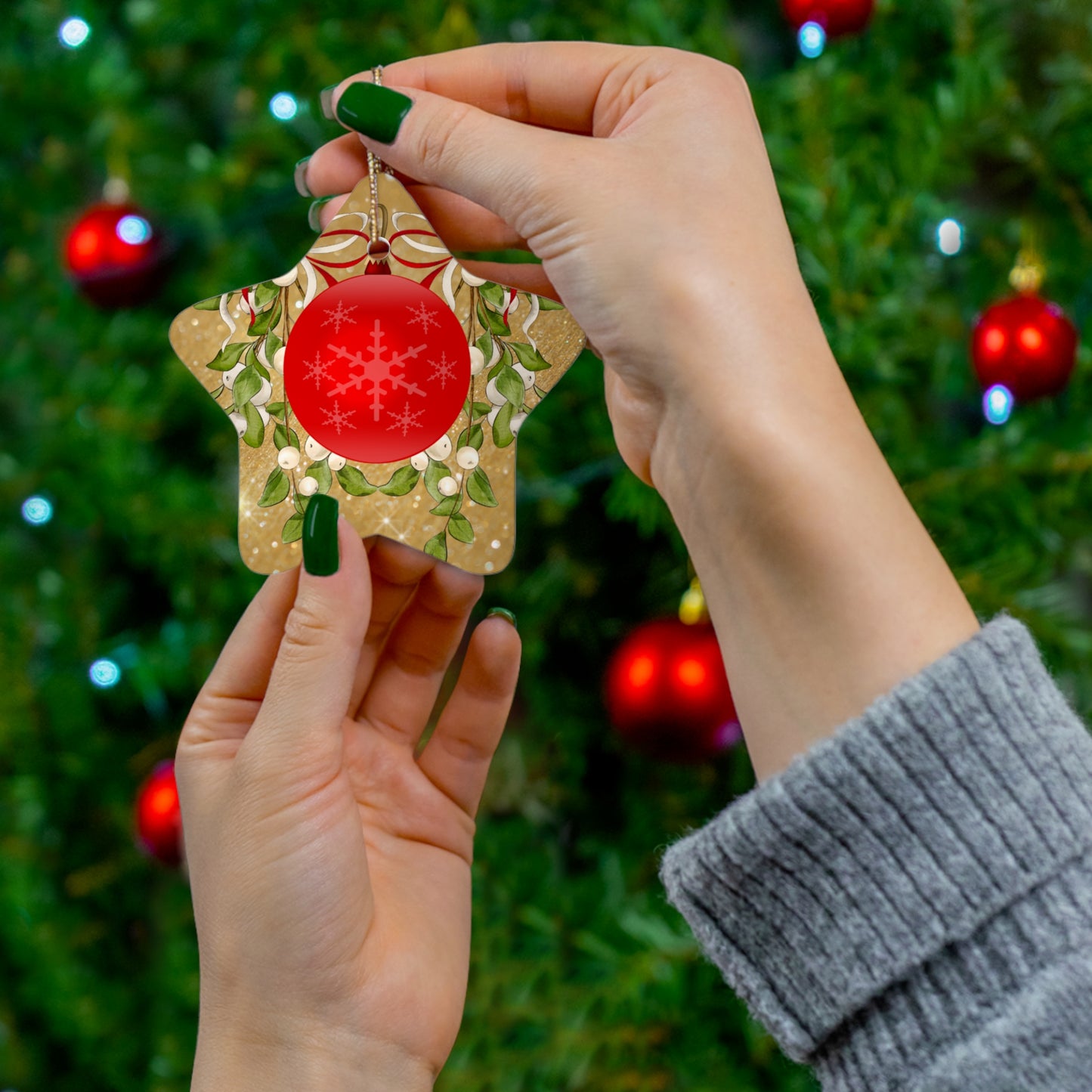 Shimmering Red - Ceramic Ornament, 4 Shapes