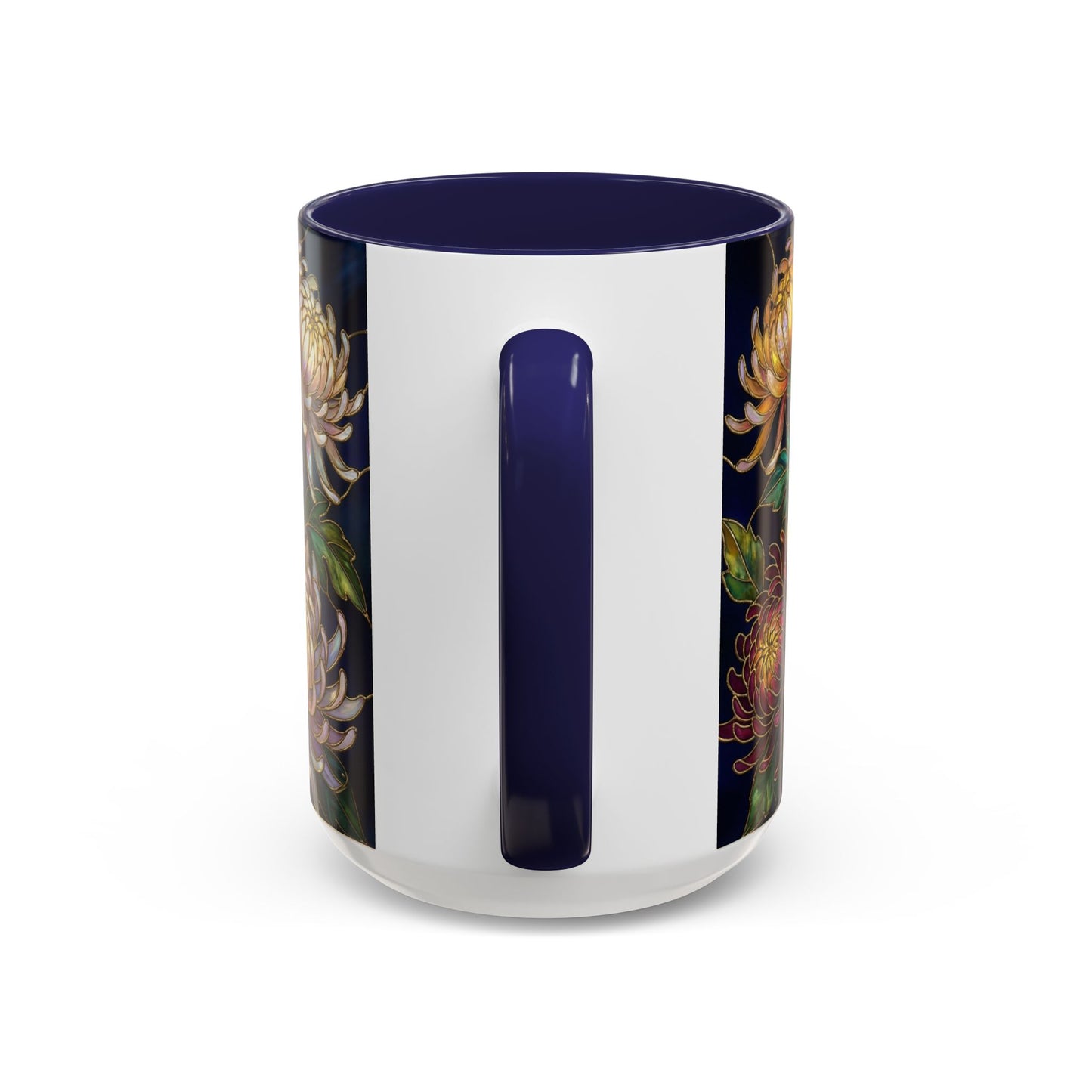 Chrysanthemum Floral Accent Coffee Mug — Stained Glass Design (11/15oz) - 14541