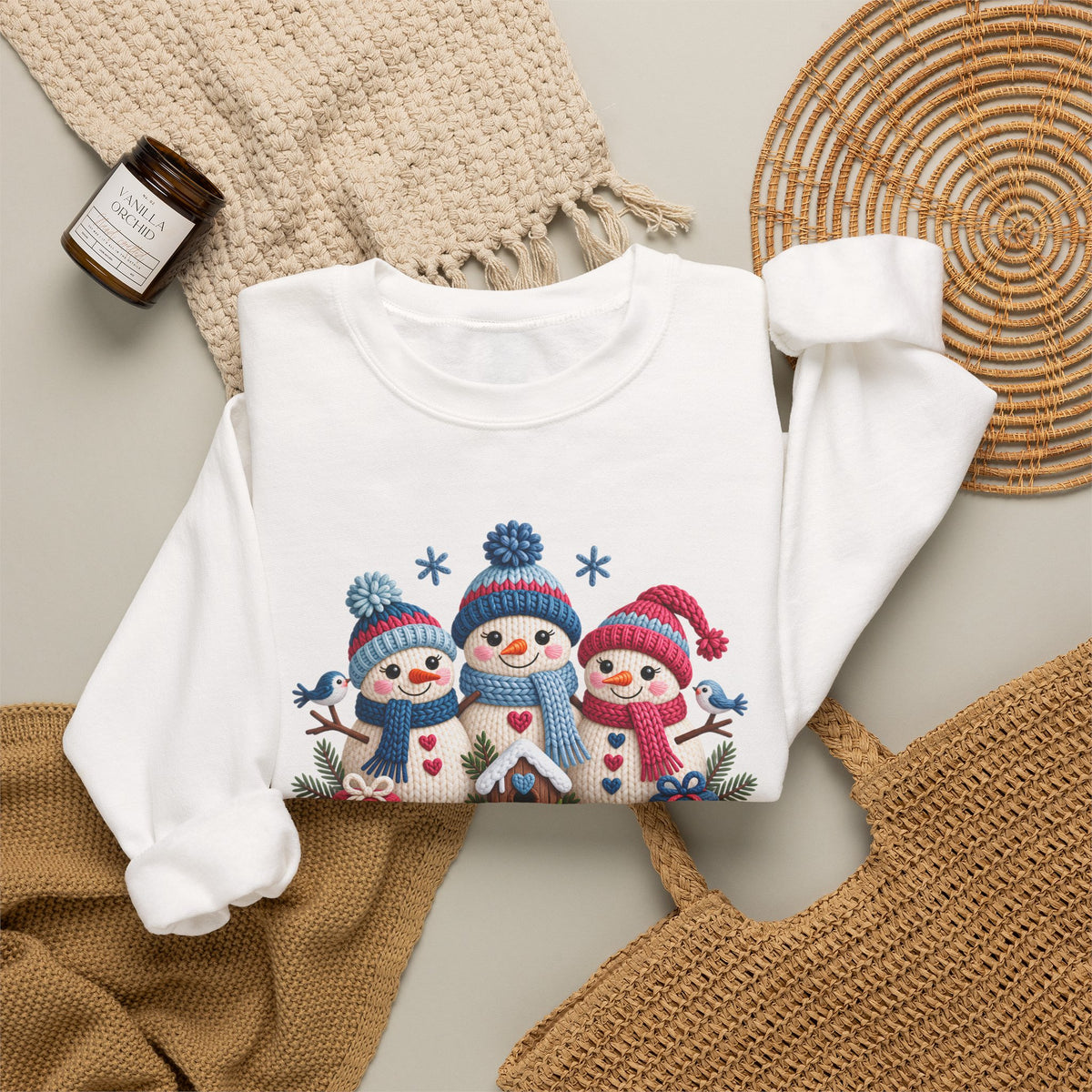 Let It Snow Sweatshirt, Cute Knitted Snowmen Christmas Crewneck - 14570