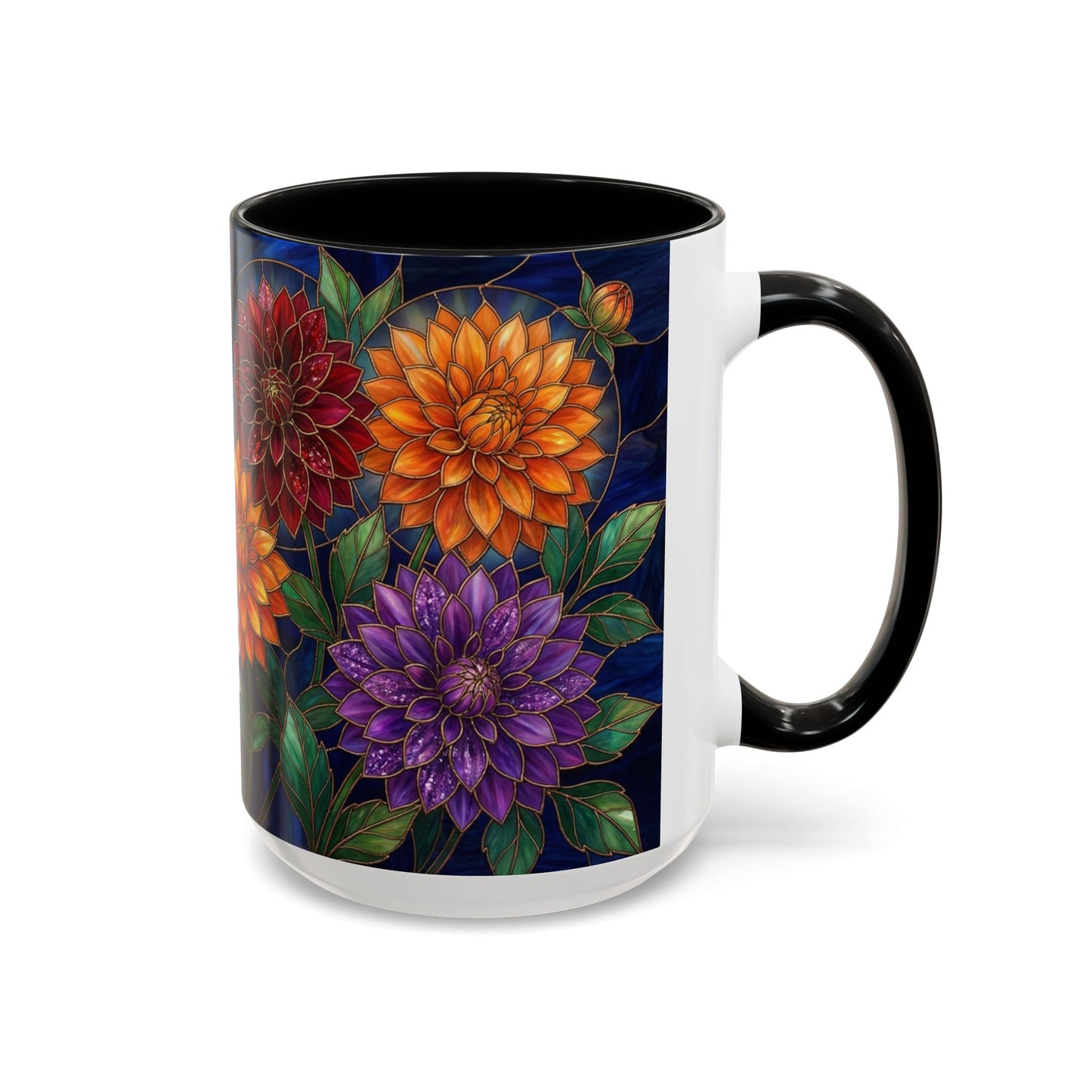 Dahlia Floral Accent Coffee Mug — Stained-Glass  Design (11/15oz) - 14562