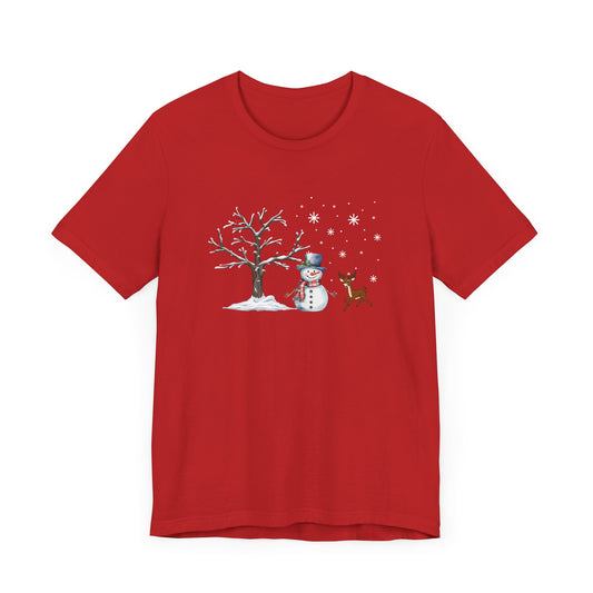 Snowman with Twinkle - Unisex Jersey Short Sleeve Tee