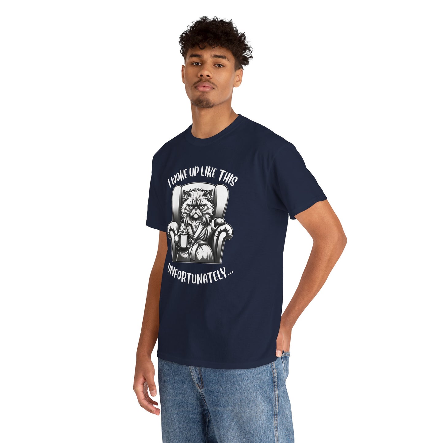 Funny Grumpy Cat T-Shirt – “I Woke Up Like This… Unfortunately” Graphic Tee- 14843