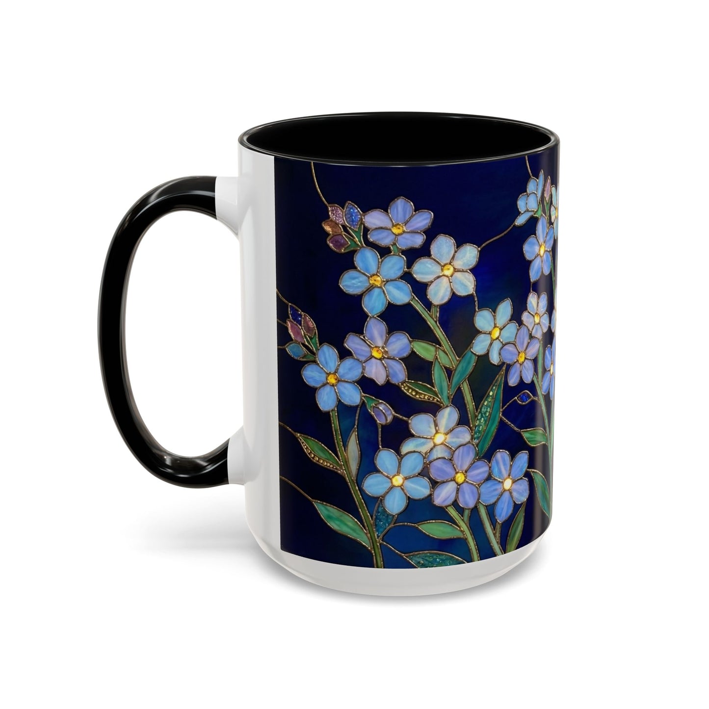 Forget-Me-Not Accent Coffee Mug — Stained Glass Design (11/15 oz) - 14564