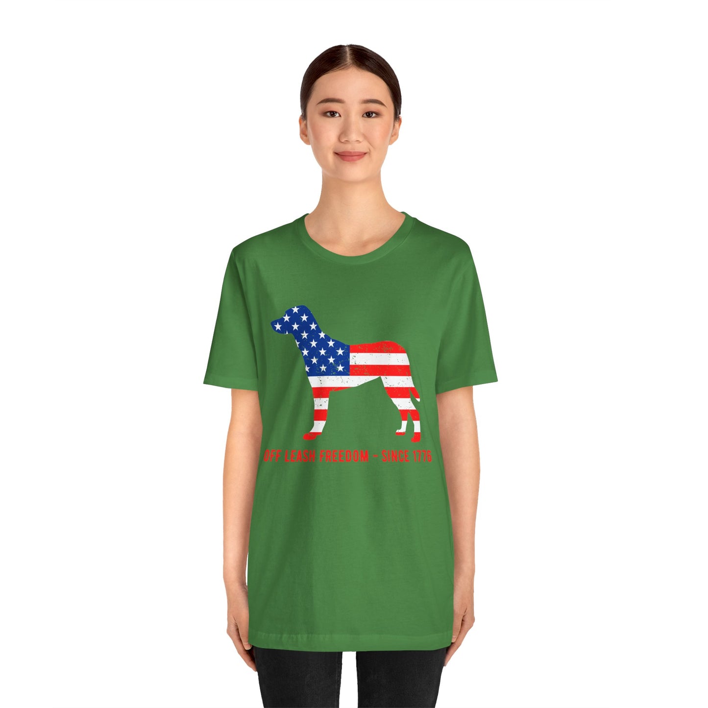Patriotic Dog Lover Tee | Off Leash Freedom T-shirt, Dog Graphic Shirt, Fourth of July Gift, Casual Wear, Pet Lover Apparel - 13790