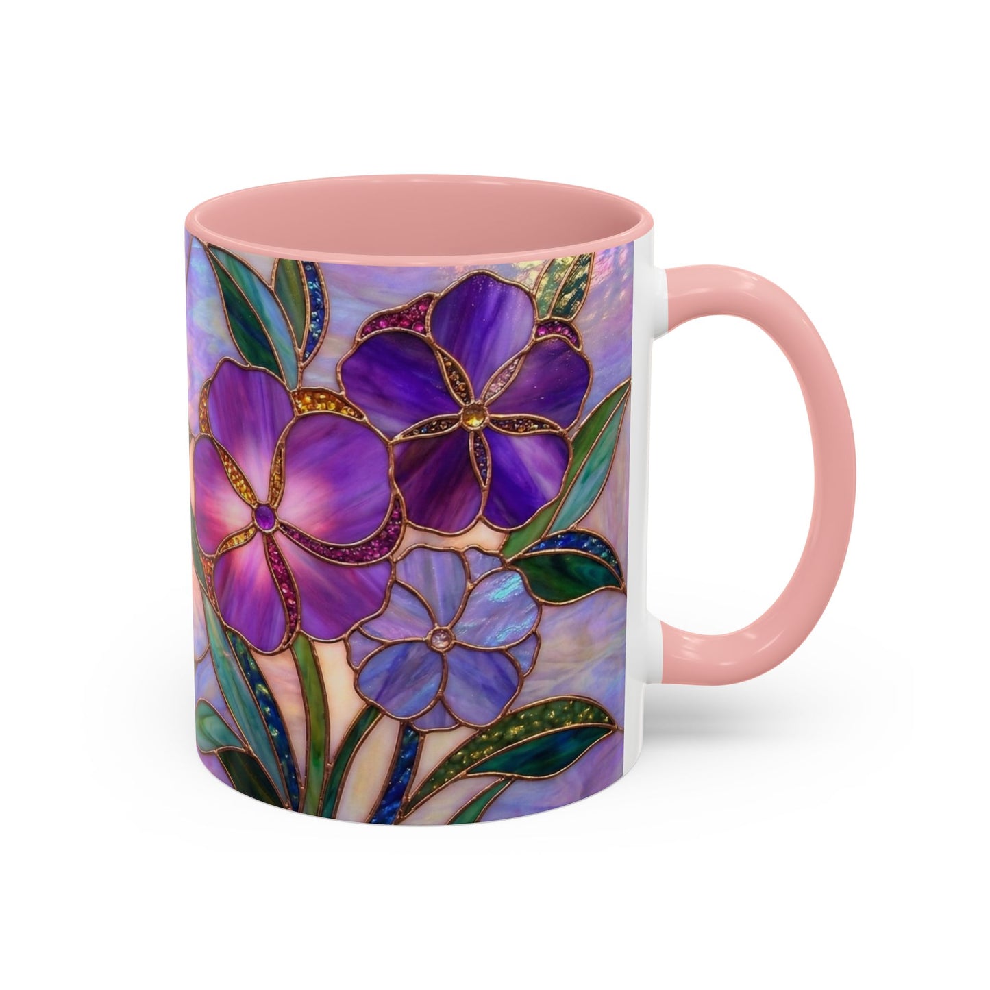 Stained Glass Violet Flowers Accent Coffee Mug, 11/15oz - 14537