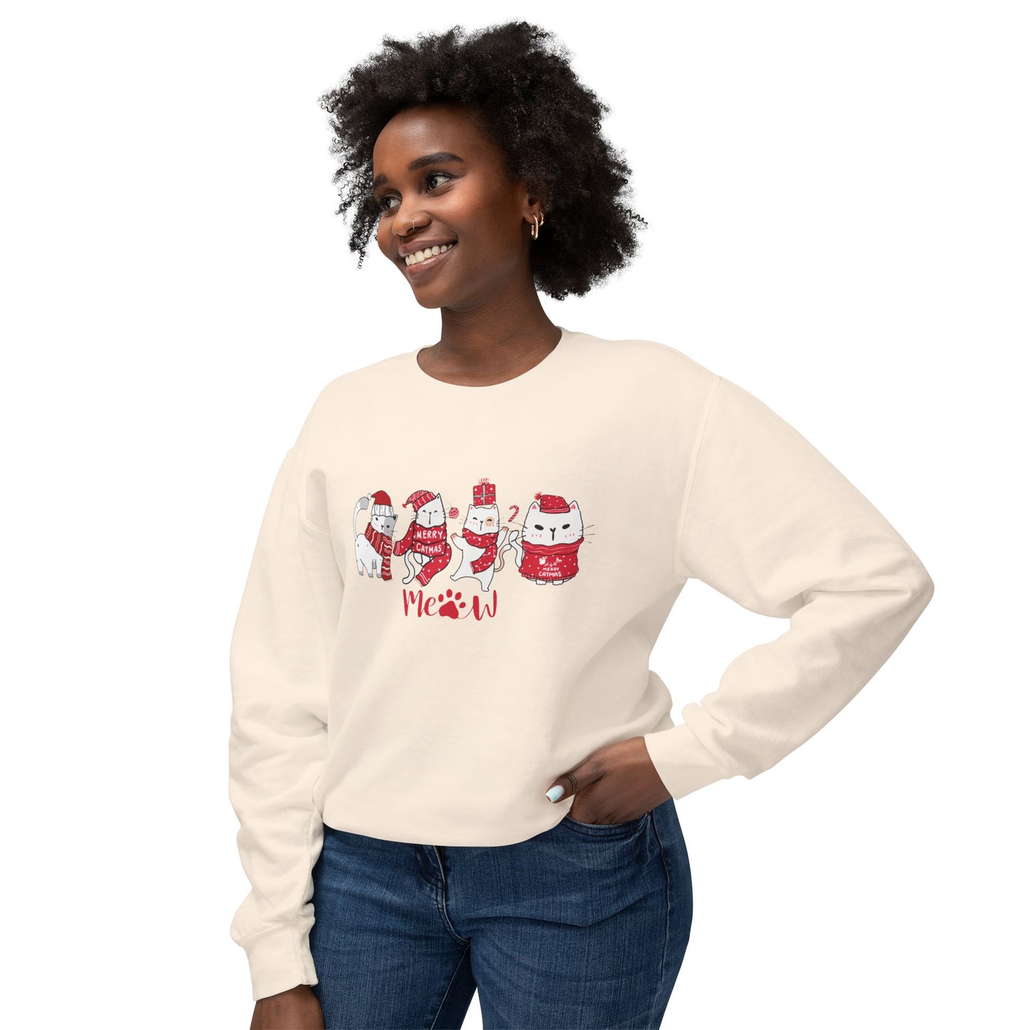 Cats, Merry Christmas - Unisex Lightweight Crewneck Sweatshirt - 10046