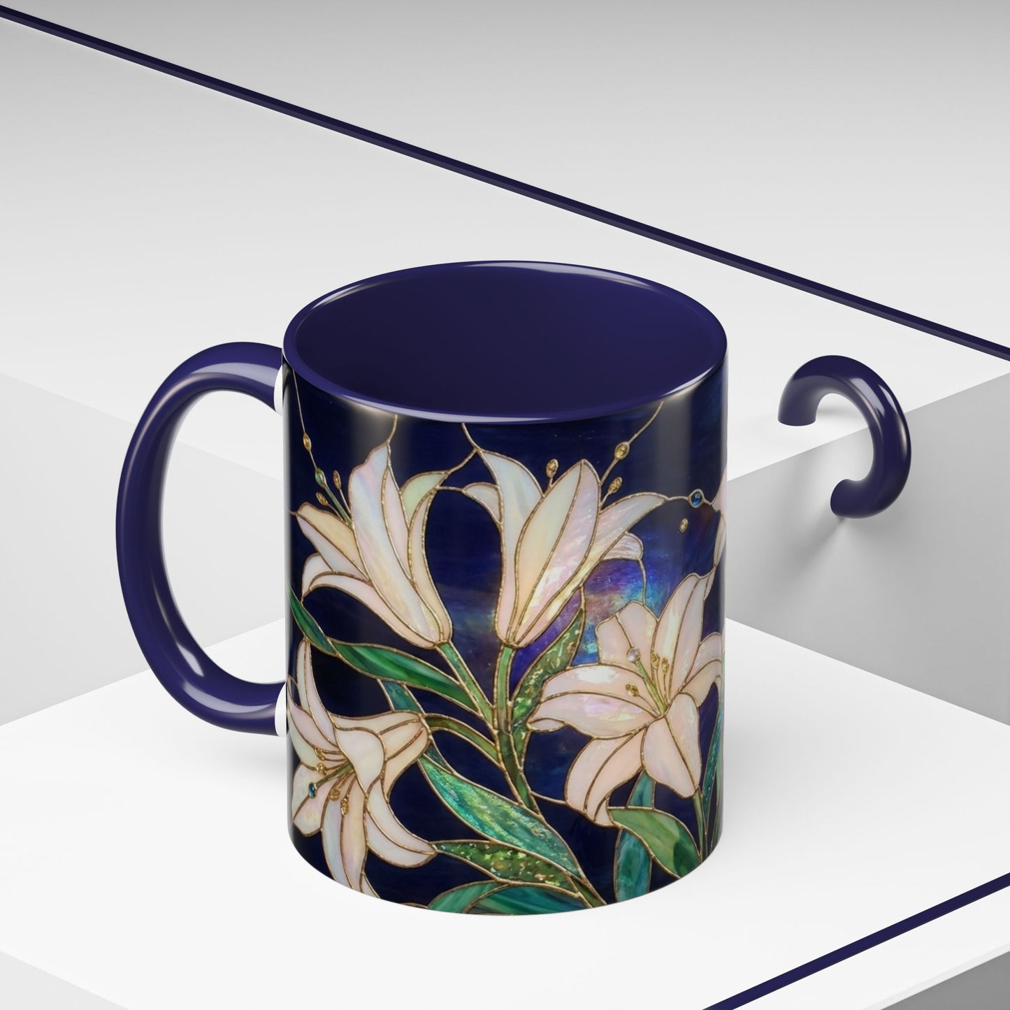 Lily Floral Accent Coffee Mug — Stained Glass Style 11/15oz - 14575