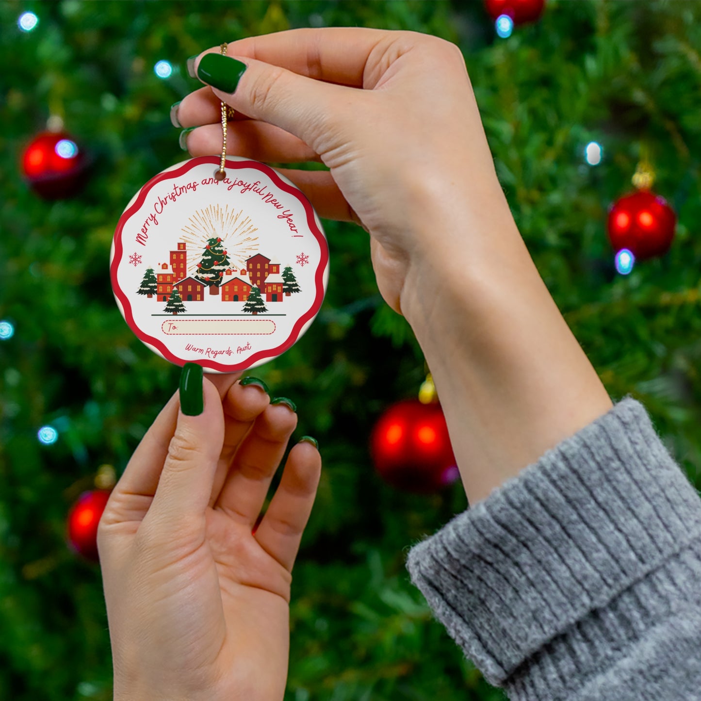 Merry Christmas & Joyful New Year - Ceramic Ornament, 2 Shapes