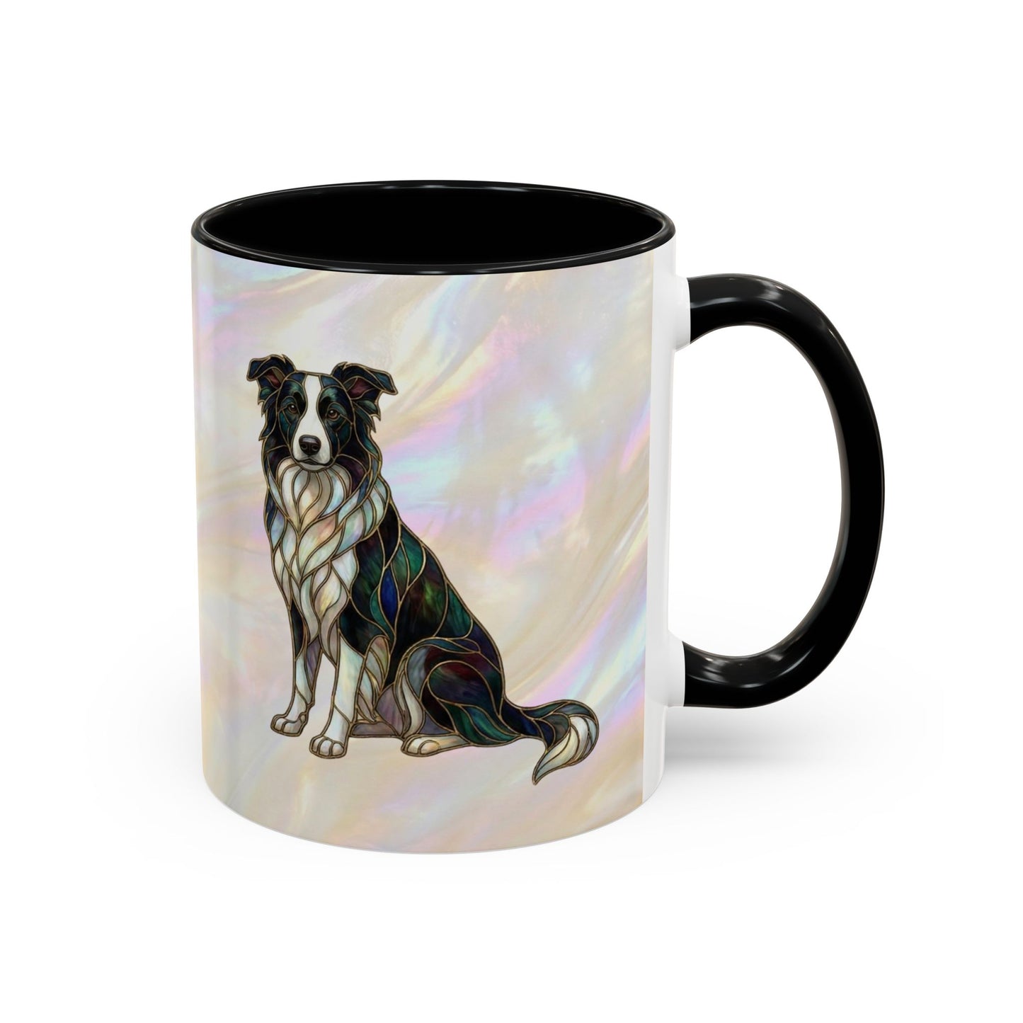 Border Collie Accent Coffee Mug — Stained Glass Design (11/15 oz) - 14619