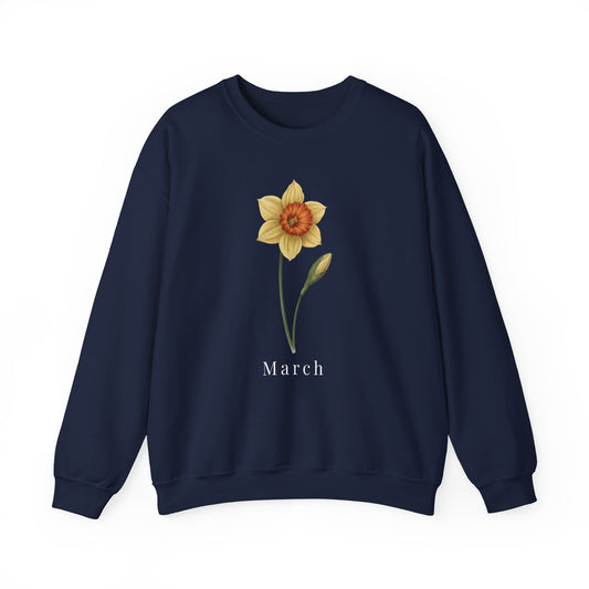 March Birth Flower Daffodil Crewneck Sweatshirt – Floral Birthday Gift Pullover - 14822