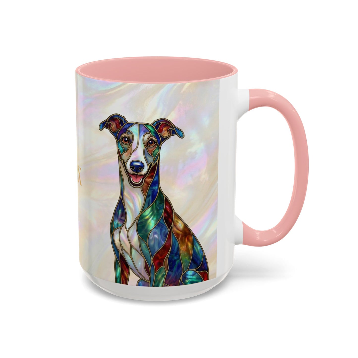 Personalized Greyhound Coffee Mug – Stained Glass Dog Accent Mug (Name Customizable)  - 14523