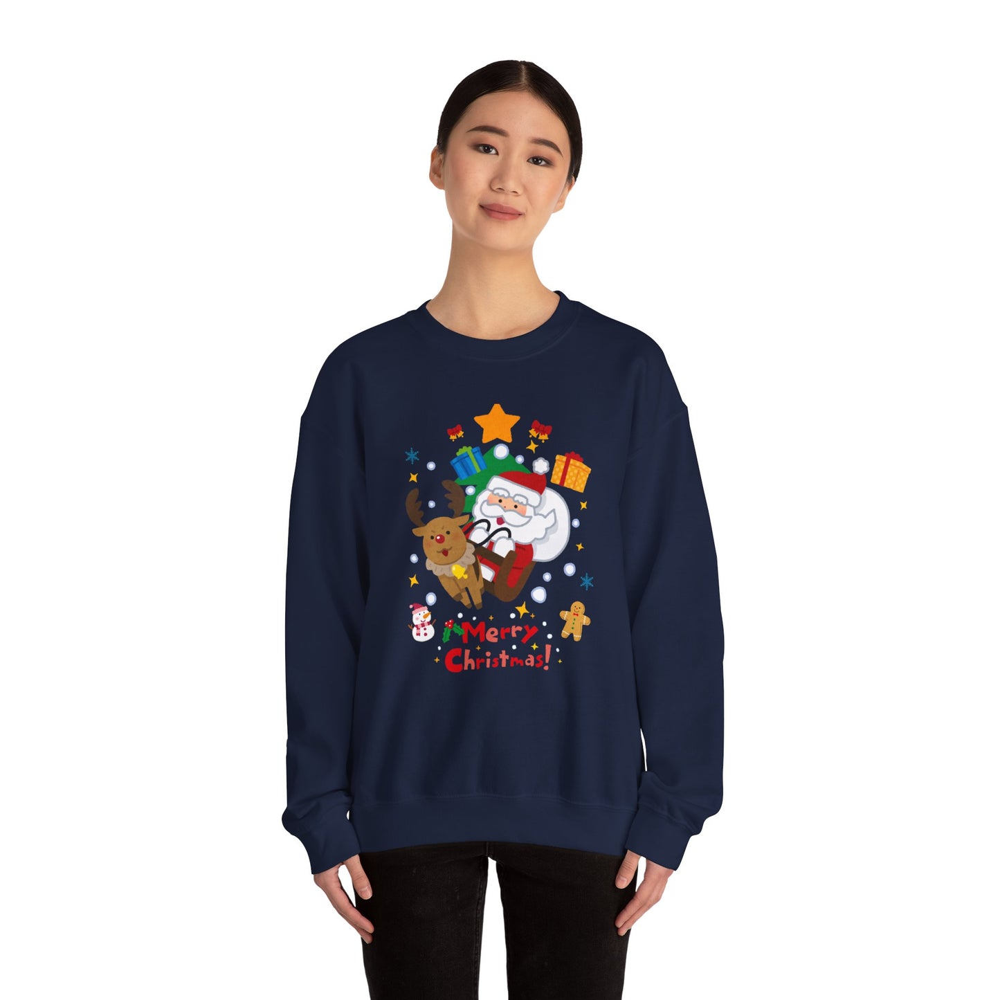 Merry Christmas, Santa & Reindeer - Unisex Heavy Blend™ Crewneck Sweatshirt - 10472