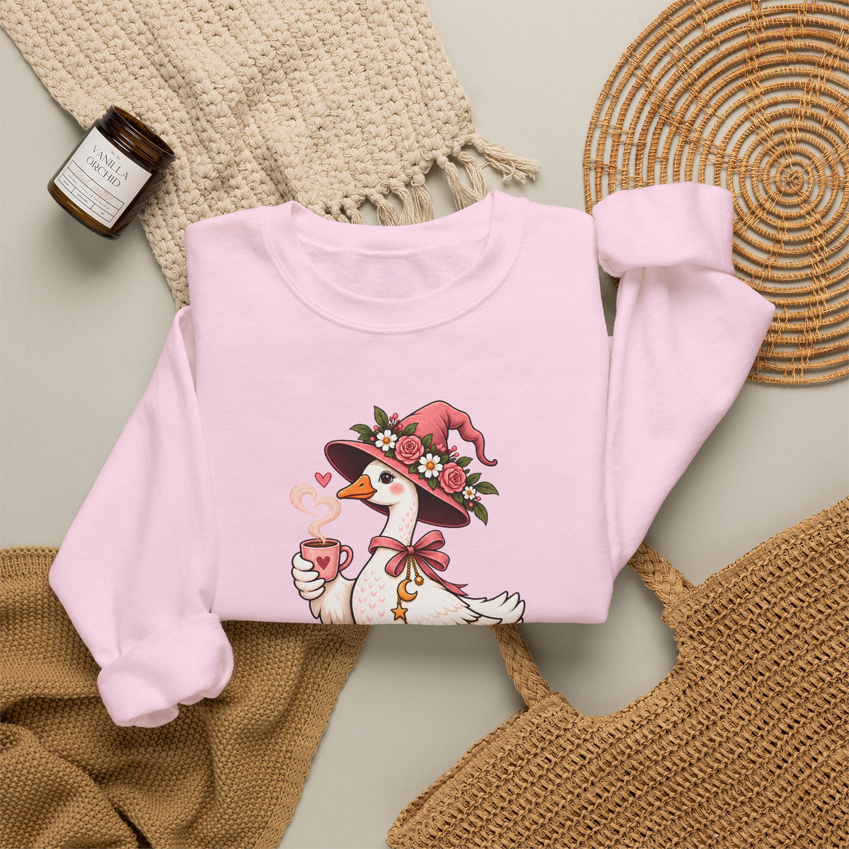 Pretty Little Goose Witch Sweatshirt, Cute Floral Halloween Crewneck - 14532