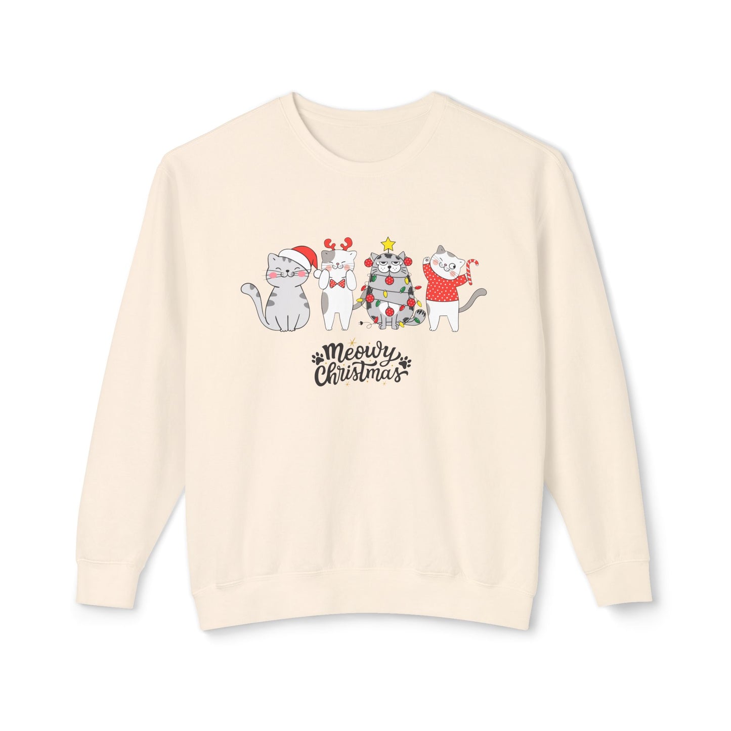 Meowy Christmas - Unisex Lightweight Crewneck Sweatshirt