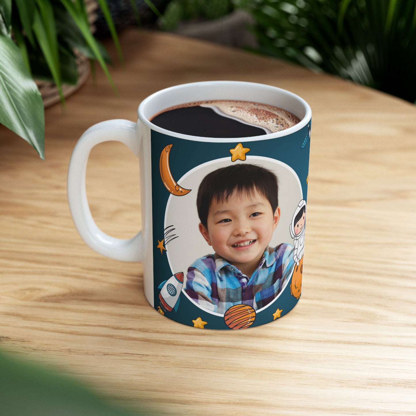 Personalized Space-Themed Ceramic Mug - Birthday Gift, Kids Space Party, Astronaut Design, Custom Coffee Cup, Birthday Celebration - 13978
