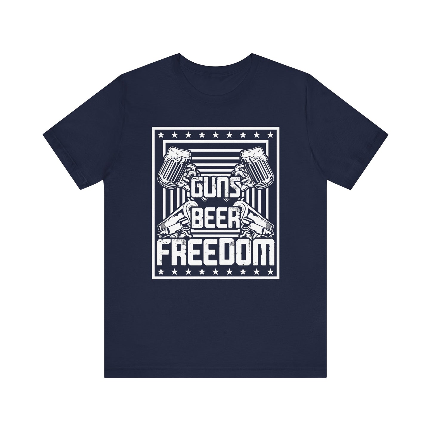 4th of July, Guns Beer Freedom Unisex Tee, Casual Shirt, Patriotic Apparel, Gift for Him, Party Tee, Everyday Wear - 13598
