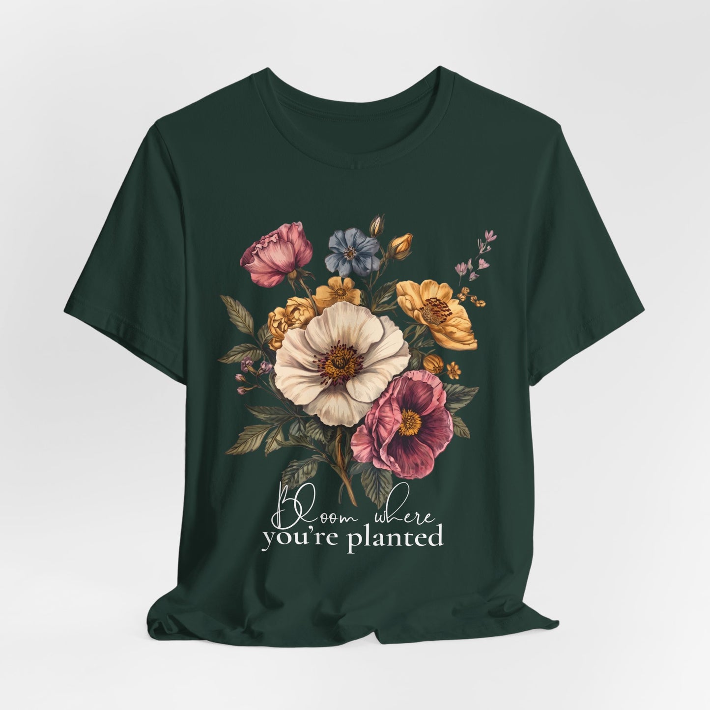Bloom Where You’re Planted Floral T-Shirt, Vintage Botanical Graphic Tee -  14933
