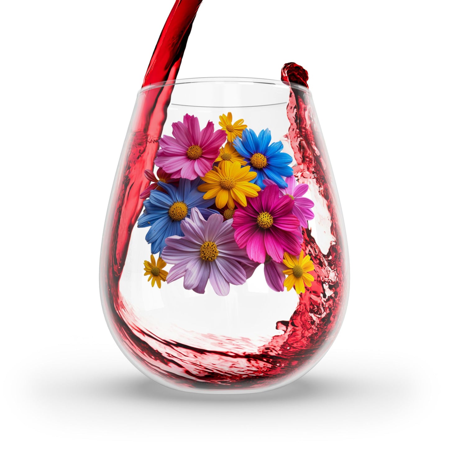 Bright Flowers - Stemless Wine Glass, 11.75oz