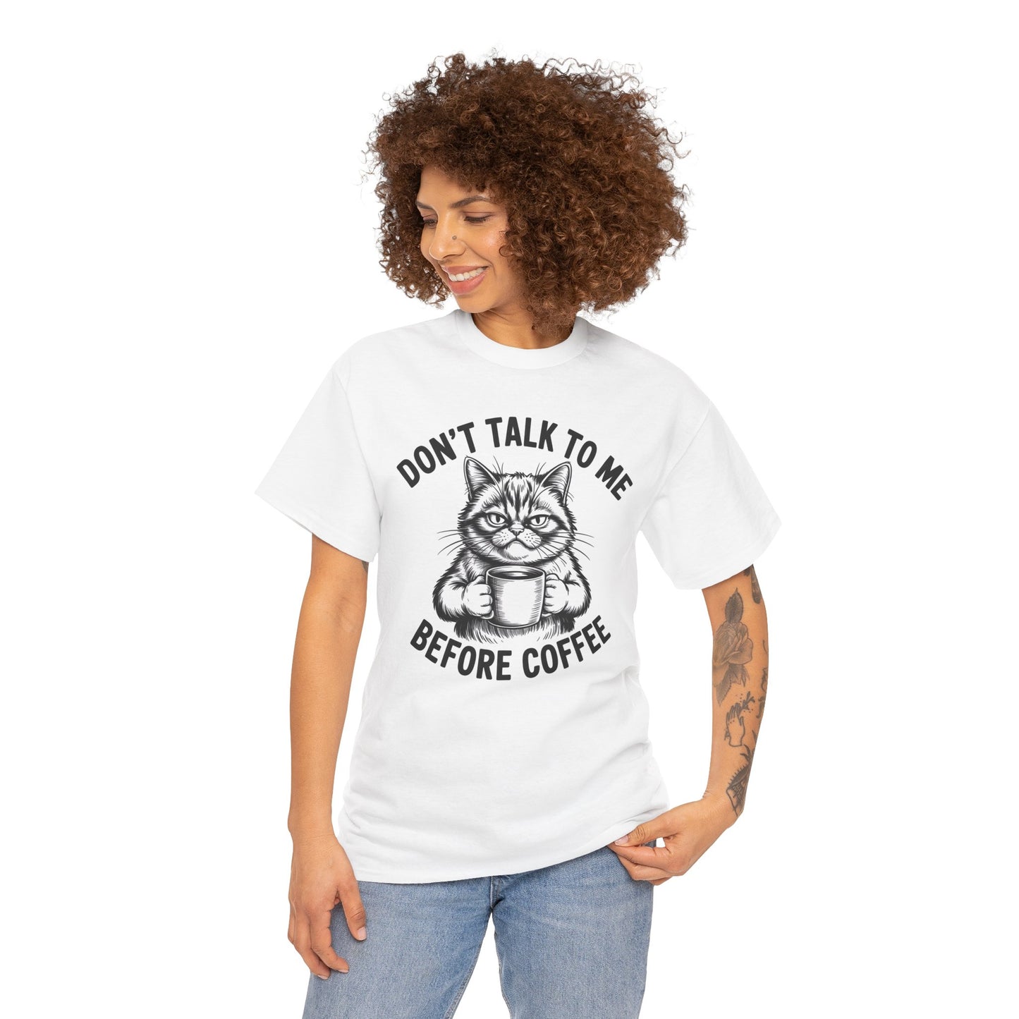 Funny Cat Coffee T-Shirt – “Don’t Talk To Me Before Coffee” Graphic Tee | Cute Grumpy Cat Shirt Gift - 14842