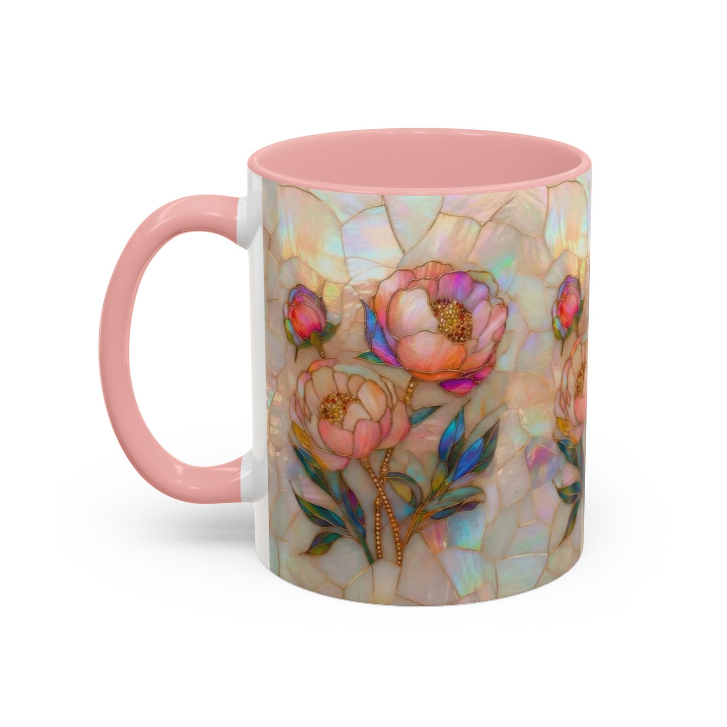 Peony Stained Glass Accent Coffee Mug – Floral Art 11/15oz - 14519