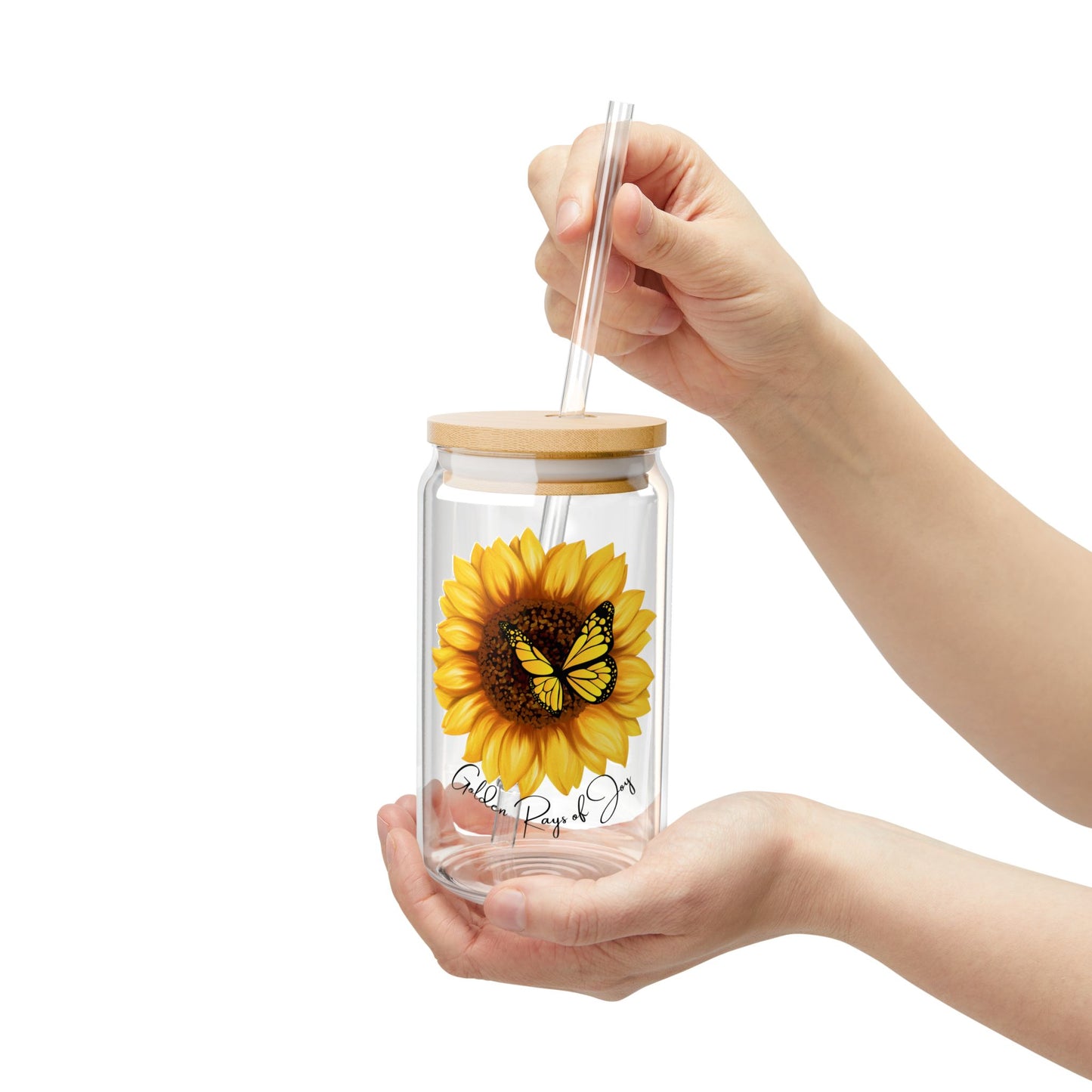 Sunflowers: Golden Rays of Joy, Customizable - Sipper Glass, 16oz