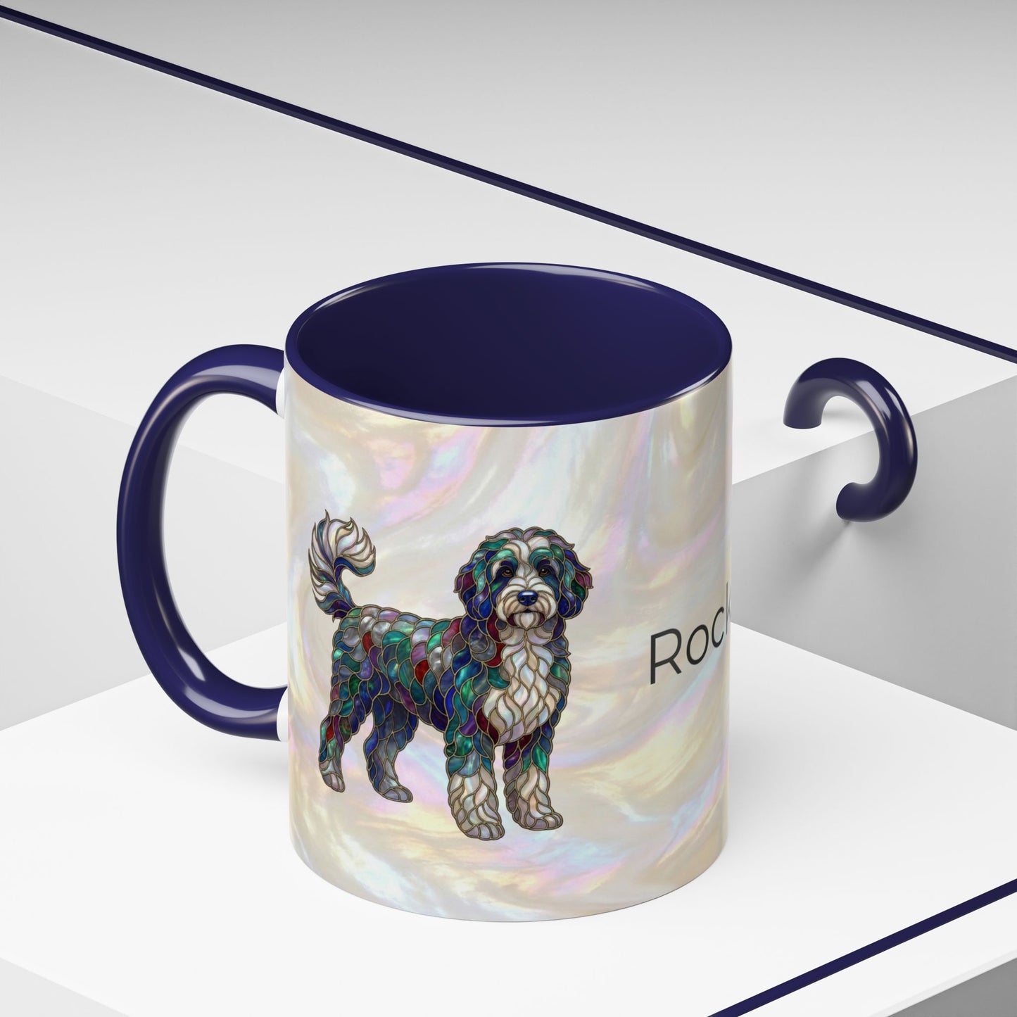 Portuguese Water Dog Accent Coffee Mug — Stained Glass Design (11/15oz) - 14655